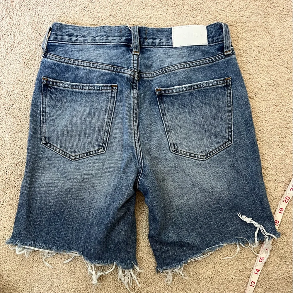 Pistola High Waist Cotton Distressed Raw Hem Long Denim Shorts Size Women’s 24